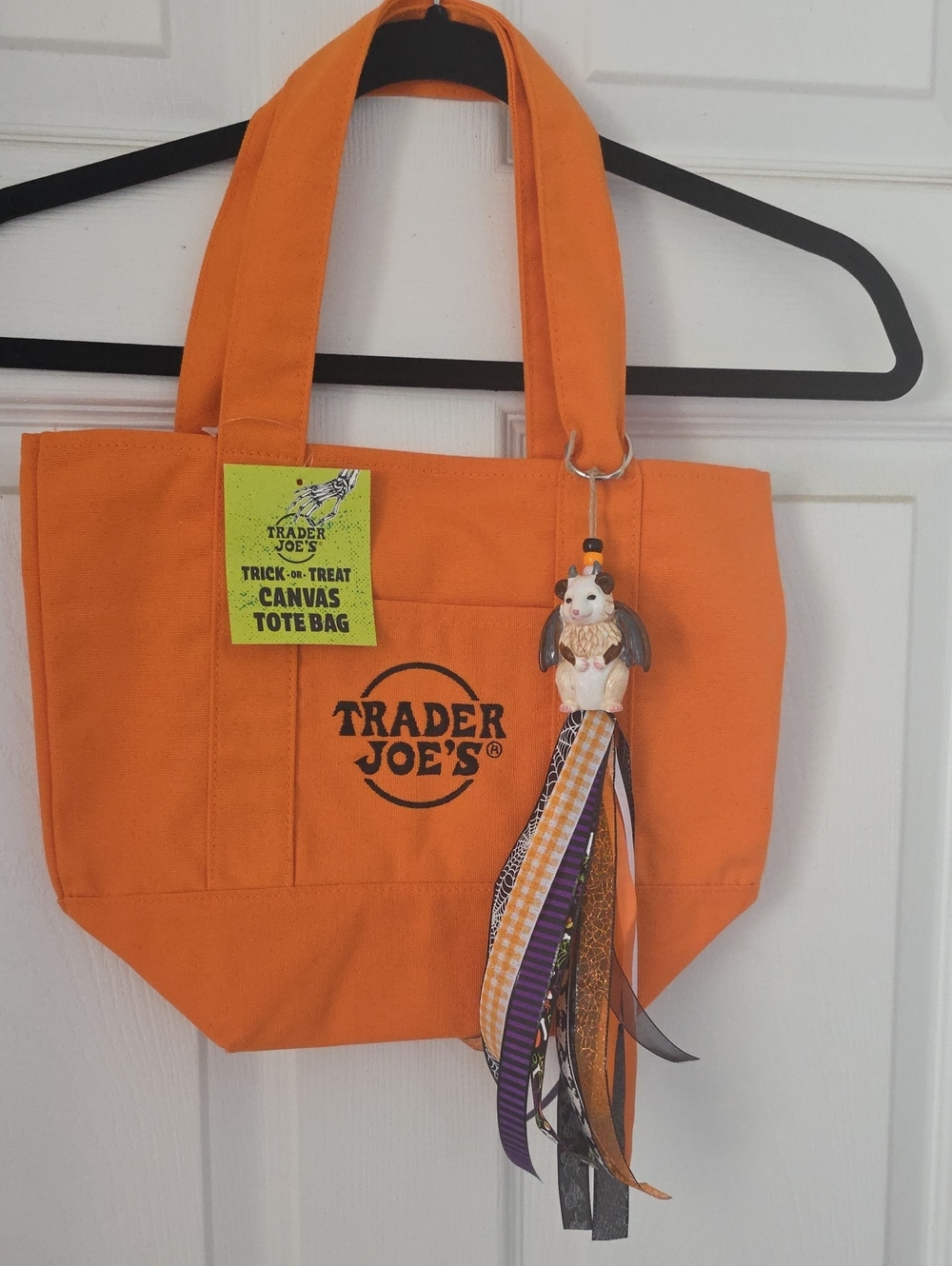Mini Trader Joe's Orange Canvas Tote Bag With Halloween Charm/Tassel